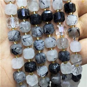 Natural Black Rutilated Quartz Beads Faceted Cube, approx 8-9mm