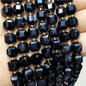 Black Stripe Agate Beads Faceted Cube Band, approx 8-9mm