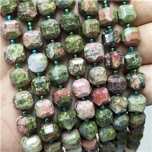 Natural Unakite Beads Faceted Cube Green, approx 8-9mm