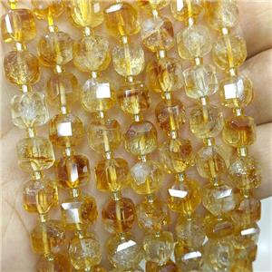 Natural Yellow Citrine Beads Faceted Cube, approx 8-9mm