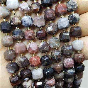 Natural Wood Petrified Jasper Beads Faceted Cube, approx 8-9mm