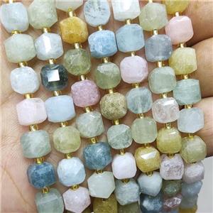 Natural Morganite Beads Faceted Cube Multicolor, approx 8-9mm