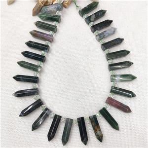 Natural Moss Agate Bullet Beads, approx 8-30mm