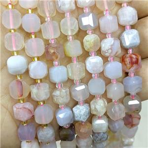 Natural Cherry Agate Beads Sakura Faceted Cube, approx 8-9mm