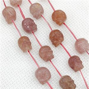 Natural Strawberry Quartz Skull Beads Pink Carved, approx 9-12mm, 12pcs per st