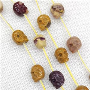 Natural Mookaite Skull Beads Carved, approx 9-12mm, 12pcs per st