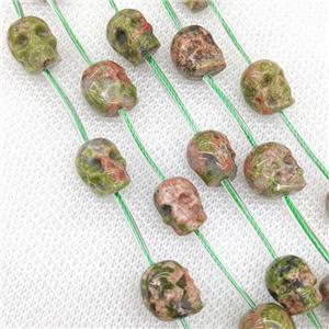 Natural Unakite Skull Beads Carved, approx 8-10mm, 12pcs per st
