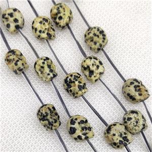 Natural Black Dalmatian Jasper Skull Beads Carved, approx 8-10mm, 12pcs per st
