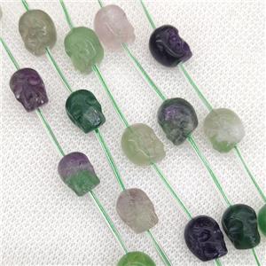 Natural Fluorite Skull Beads Multicolor Carved, approx 8-10mm, 12pcs per st