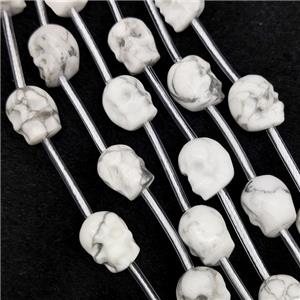 Natural White Howlite Turquoise Skull Beads Carved, approx 9-12mm, 12pcs per st