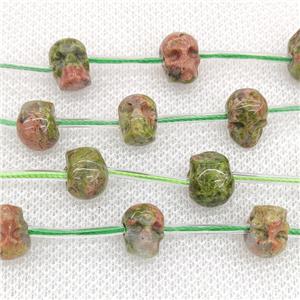Natural Unakite Skull Beads Carved, approx 8-10mm, 12pcs per st