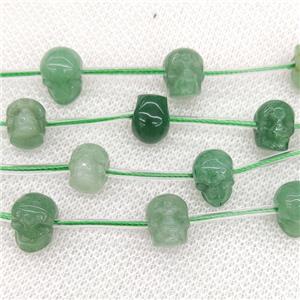 Natural Green Aventurine Skull Beads Carved, approx 9-12mm, 12pcs per st