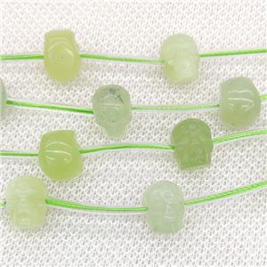 Natural New Mountain Jade Beads Skull Carved, approx 9-12mm, 12pcs per st