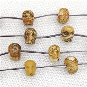 Natural Picture Jasper Skull Beads Carved, approx 9-12mm, 12pcs per st