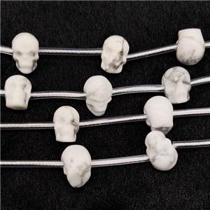 White Howlite Turquoise Skull Beads Carved, approx 9-12mm, 12pcs per st