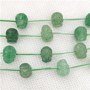Natural Green Strawberry Quartz Skull Beads Carved, approx 8-10mm, 12pcs per st