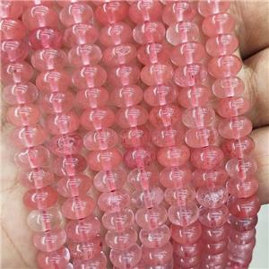 Synthetic Quartz Beads Pink Smooth Rondelle, approx 8mm