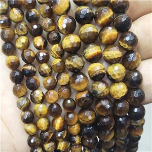 Natural Tiger Eye Stone Beads Faceted Round, approx 4mm dia