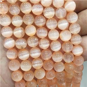 Natural Selenite Beads Peach Dye Smooth Round, approx 10mm dia