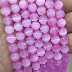 Natural Selenite Beads Hotpink Dye Smooth Round, approx 6mm dia