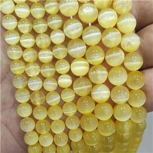Natural Selenite Beads Yellow Dye Smooth Round, approx 6mm dia