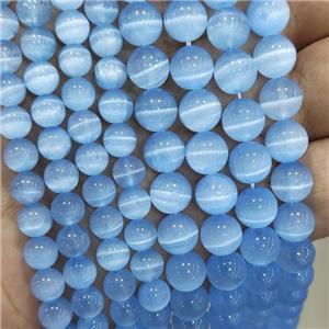 Natural Selenite Beads Blue Dye Smooth Round, approx 10mm dia