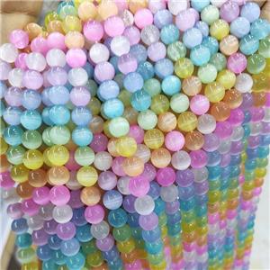 Natural Selenite Beads Dye Smooth Round Mixed Color, approx 10mm dia