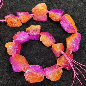 Natural Crystal Quartz Nugget Beads Orange Fuchsia Dye Freeform Irregular Rough, approx 15-30mm