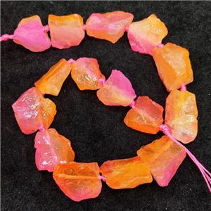 Natural Crystal Quartz Nugget Beads Orange Dye Dichromatic Freeform Rough, approx 15-30mm