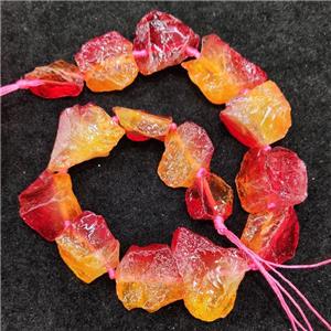 Natural Crystal Quartz Nugget Beads Red Ornage Dye Dichromatic Freeform Rough, approx 15-30mm