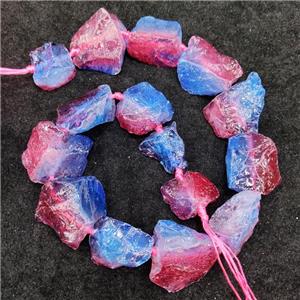 Natural Crystal Quartz Nugget Beads Blue Red Dye Dichromatic Freeform Rough, approx 15-30mm