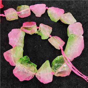 Natural Crystal Quartz Nugget Beads Pink Green Dye Dichromatic Freeform Rough, approx 15-30mm