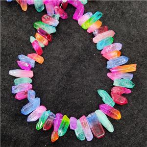 Natural Crystal Quartz Stick Beads Dye Dichromatic Polished Mixed Color, approx 10-30mm