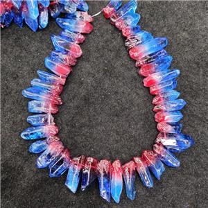 Natural Crystal Quartz Stick Beads Blue Red Dye Dichromatic Polished, approx 10-30mm