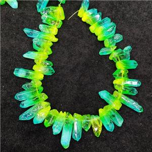 Natural Crystal Quartz Stick Beads Yellow Green Dye Dichromatic Polished, approx 10-30mm