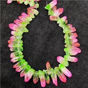 Natural Crystal Quartz Stick Beads Pink Green Dye Dichromatic Polished, approx 10-30mm