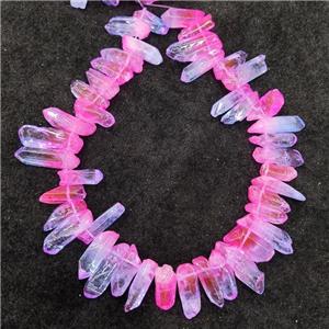 Natural Crystal Quartz Stick Beads Blue Pink Dye Dichromatic Polished, approx 10-30mm