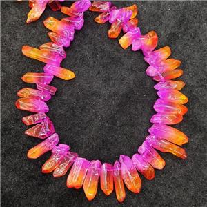 Natural Crystal Quartz Stick Beads Orange Fuchsia Dye Dichromatic Polished, approx 10-30mm