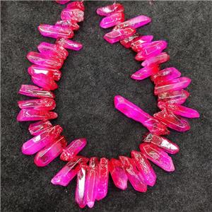 Natural Crystal Quartz Stick Beads Red Hotpink Dye Dichromatic Polished, approx 10-30mm