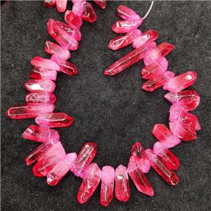 Natural Crystal Quartz Stick Beads Pink Red Dye Dichromatic Polished, approx 10-30mm