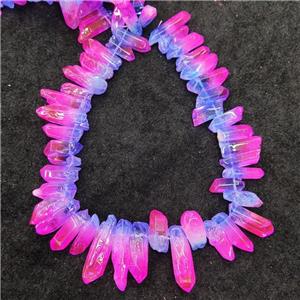 Natural Crystal Quartz Stick Beads Blue Hotpink Dye Dichromatic Polished, approx 10-30mm