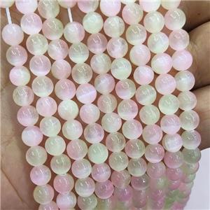 Natural Selenite Beads Dye Pink Olive Smooth Round, approx 6mm dia