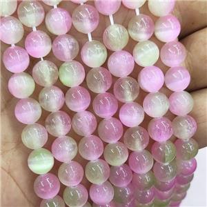 Natural Selenite Beads Dye Green Pink Smooth Round, approx 6mm dia