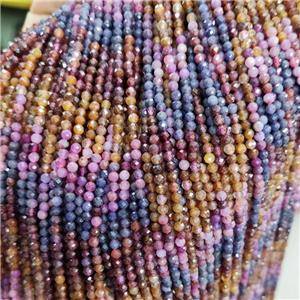 Natural Ruby Corundum Beads Multicolor Faceted Round, approx 3mm
