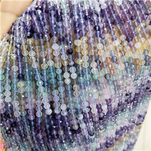 Natural Fluorite Beads Multicolor Seed Faceted Round, approx 2mm