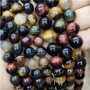 Natural Tiger Eye Stone Beads Multicolor Smooth Round, approx 10mm dia
