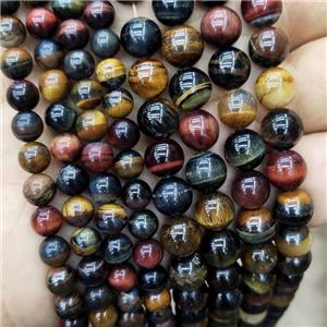 Natural Tiger Eye Stone Beads Multicolor Smooth Round, approx 8mm dia