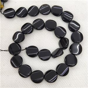 Natural Black Onyx Agate Coin Beads Twist, approx 16mm
