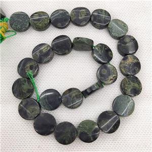Natural Kambaba Jasper Coin Beads Green Twist, approx 16mm