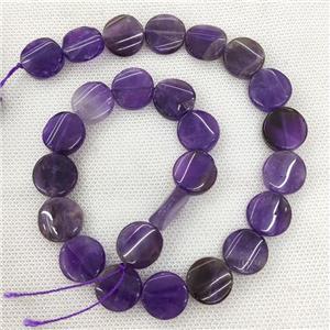 Natural Amethyst Coin Beads Purple Circle Twist, approx 16mm